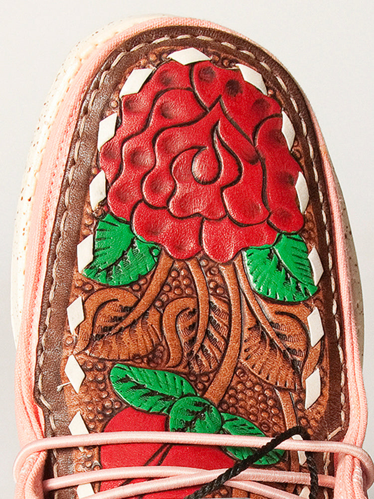 American Darling Hand tooled, carved genuine leather trim lightweight shoe footwear, slip on| Tooled Footwear