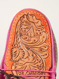 American Darling ADFT133PU11 Hand tooled carved genuine leather trim lightweight shoe footwear slip on