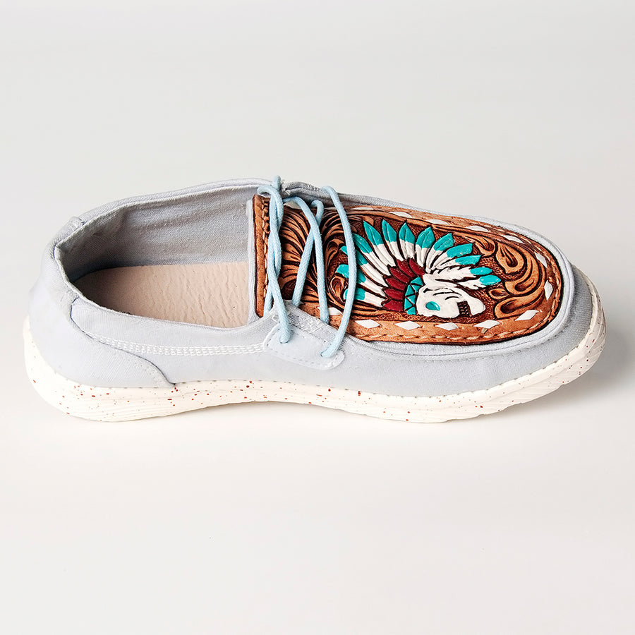 American Darling Hand tooled, carved genuine leather trim lightweight shoe footwear, slip on| Tooled Footwear