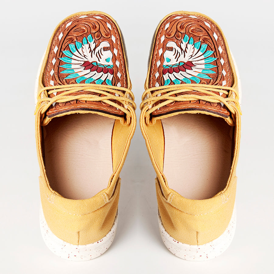 American Darling ADFT133YL1 Hand tooled carved genuine leather trim lightweight shoe footwear slip on - Uhorse
