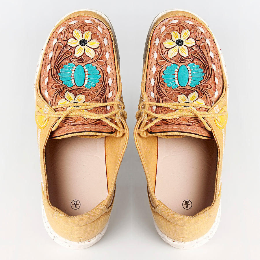American Darling ADFT133YL5 Hand tooled carved genuine leather trim lightweight shoe footwear slip on - Uhorse