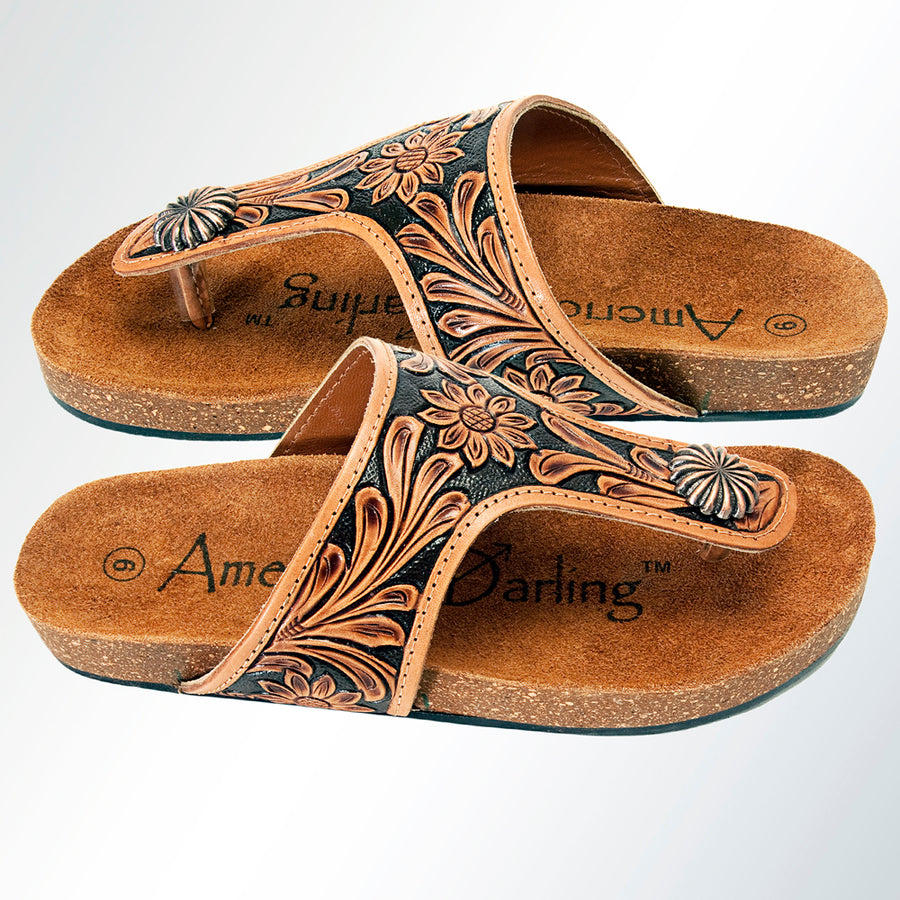 American Darling Hand Tooled, Carved Genuine Leather Sandal Footwear Flip Flop | Tooled