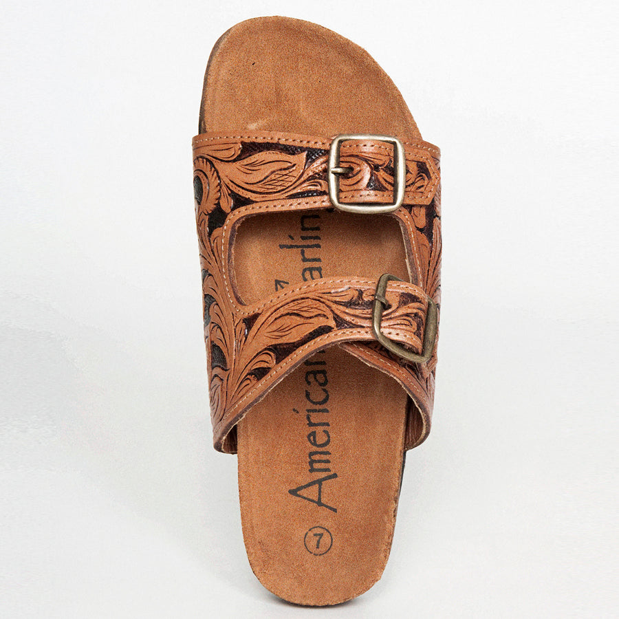 American Darling Hand Tooled, Carved Genuine Leather Sandal Footwear Flip Flop | Tooled