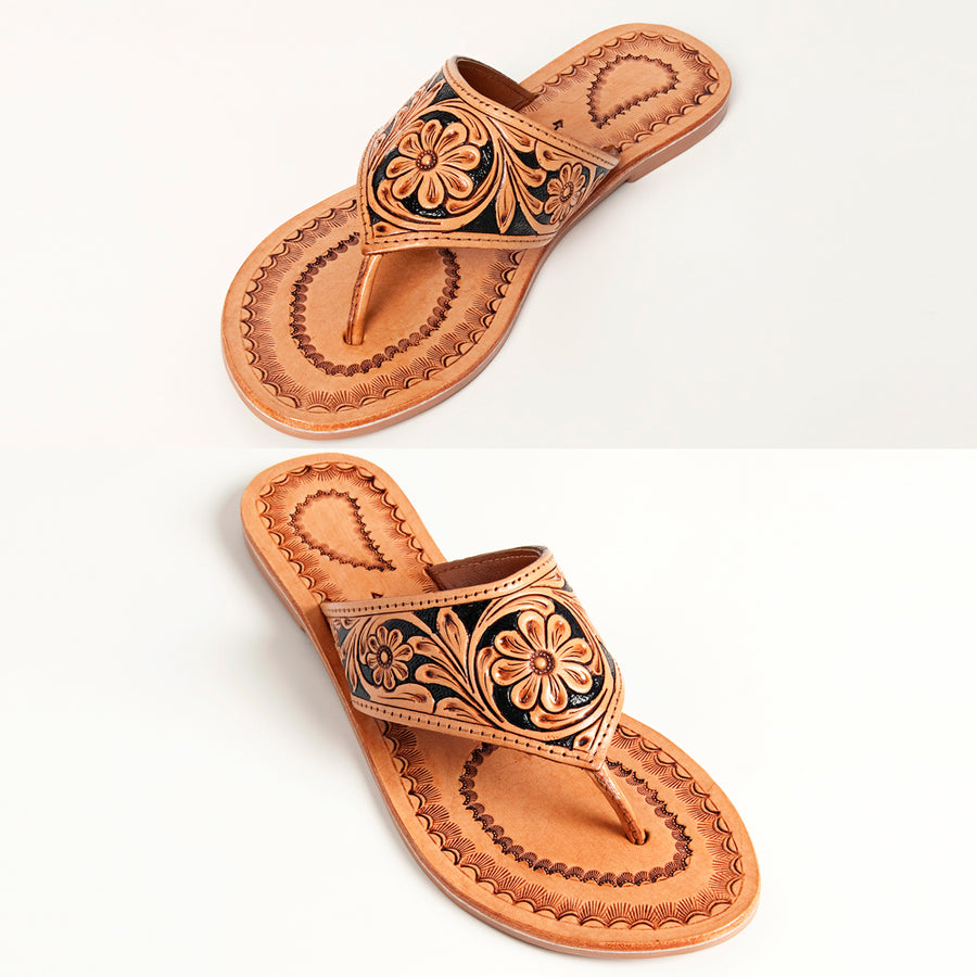 American Darling Hand Tooled, Carved Genuine Leather Sandal Footwear Flip Flop | Tooled