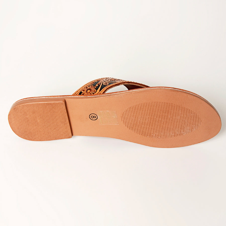 American Darling Hand Tooled, Carved Genuine Leather Sandal Footwear Flip Flop | Tooled