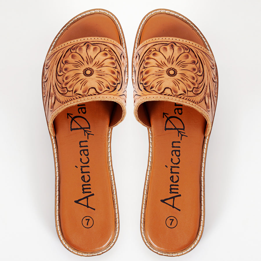 American Darling ADFTE106 Hand tooled carved genuine leather sandal footwear flip flop - Uhorse