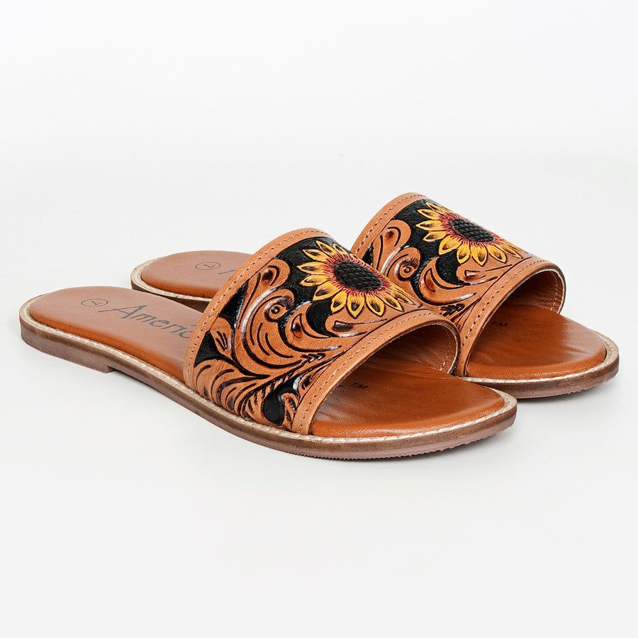 American Darling Hand Tooled, Carved Genuine Leather Sandal Footwear Flip Flop | Tooled