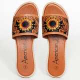 American Darling ADFTE106A Hand tooled carved genuine leather sandal footwear flip flop
