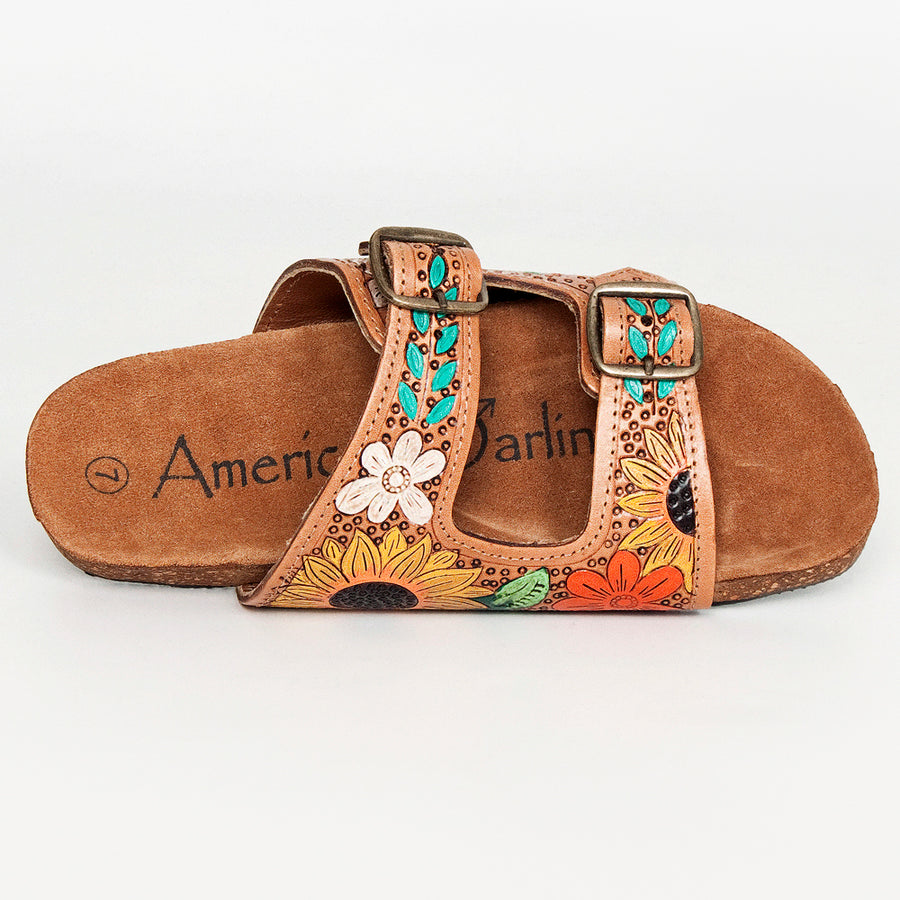 American Darling Hand Tooled, Carved Genuine Leather Sandal Footwear Flip Flop | Tooled