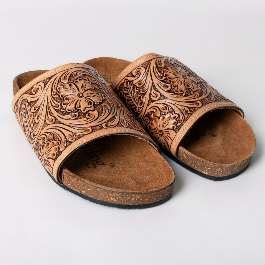 American Darling Hand Tooled, Carved Genuine Leather Sandal Footwear Flip Flop | Tooled