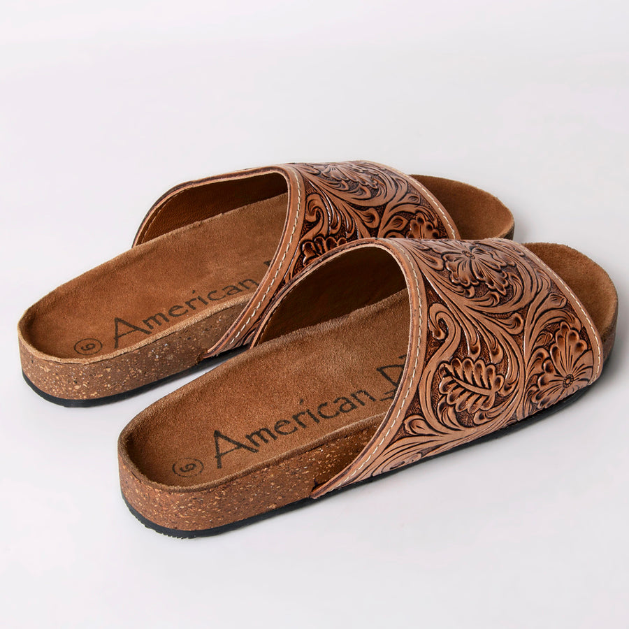 American Darling Hand Tooled, Carved Genuine Leather Sandal Footwear Flip Flop | Tooled