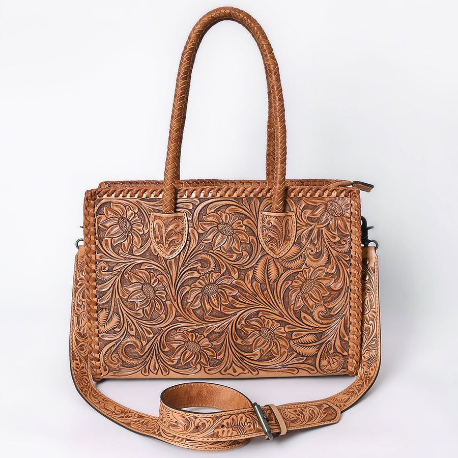 American Darling Hand Tooled Leather Tote Bag Western Floral Carved Purse