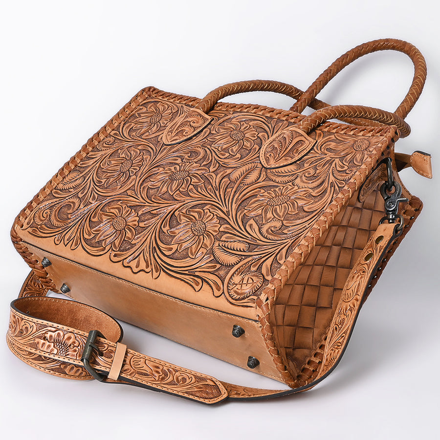 American Darling Hand Tooled Leather Tote Bag Western Floral Carved Purse