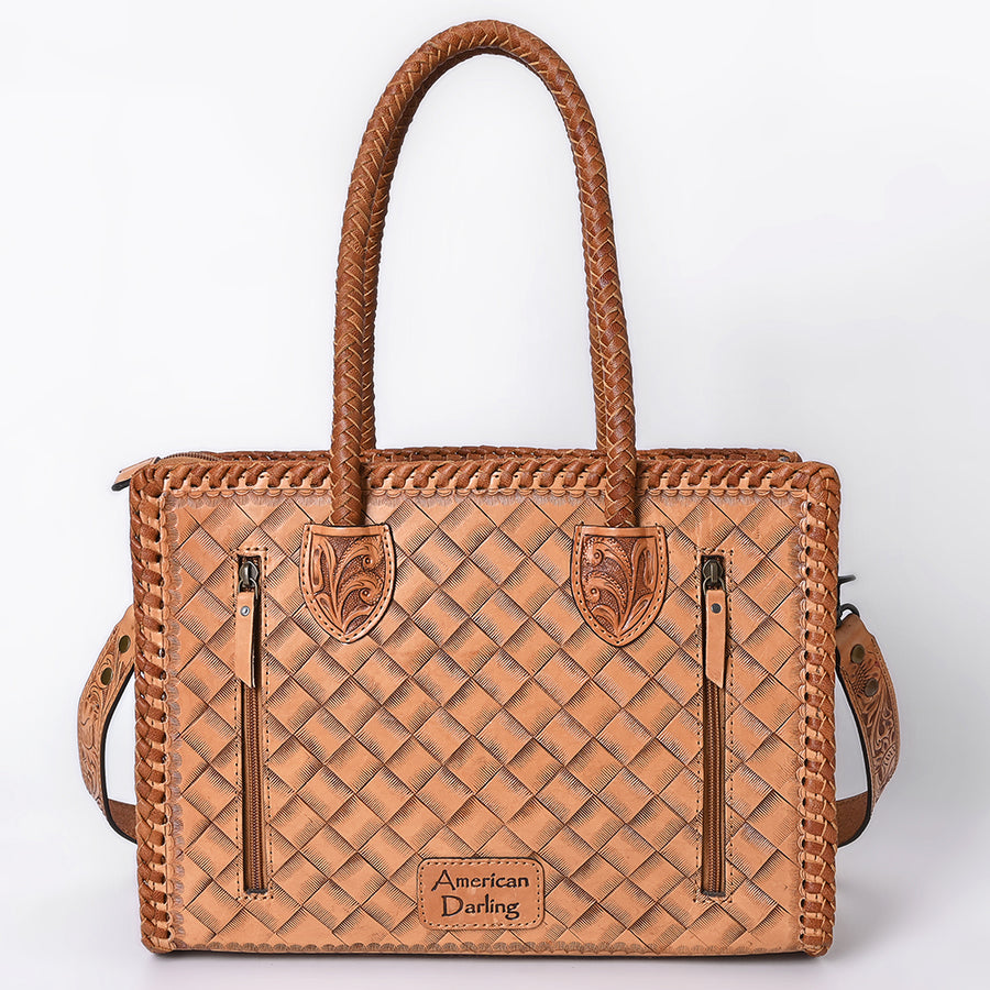 American Darling Hand Tooled Leather Tote Bag Western Floral Carved Purse