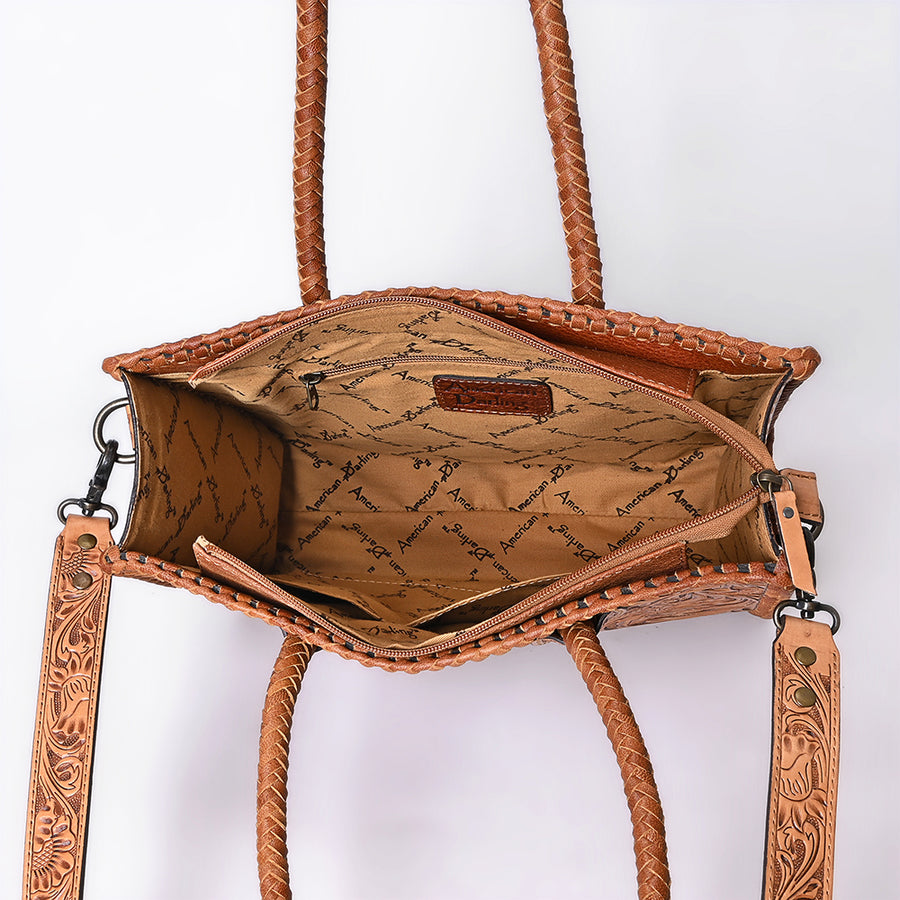 American Darling Hand Tooled Leather Tote Bag Western Floral Carved Purse