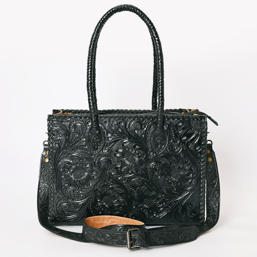 American Darling Hand Tooled Leather Tote Bag Western Floral Carved Purse