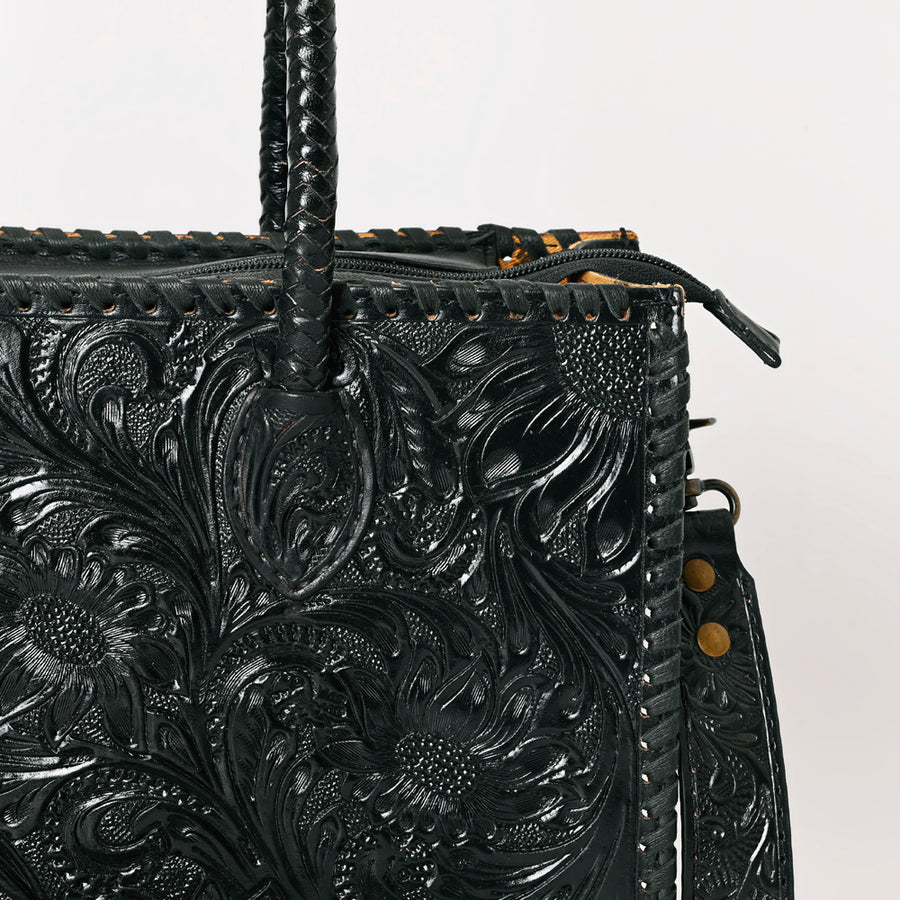 American Darling Hand Tooled Leather Tote Bag Western Floral Carved Purse