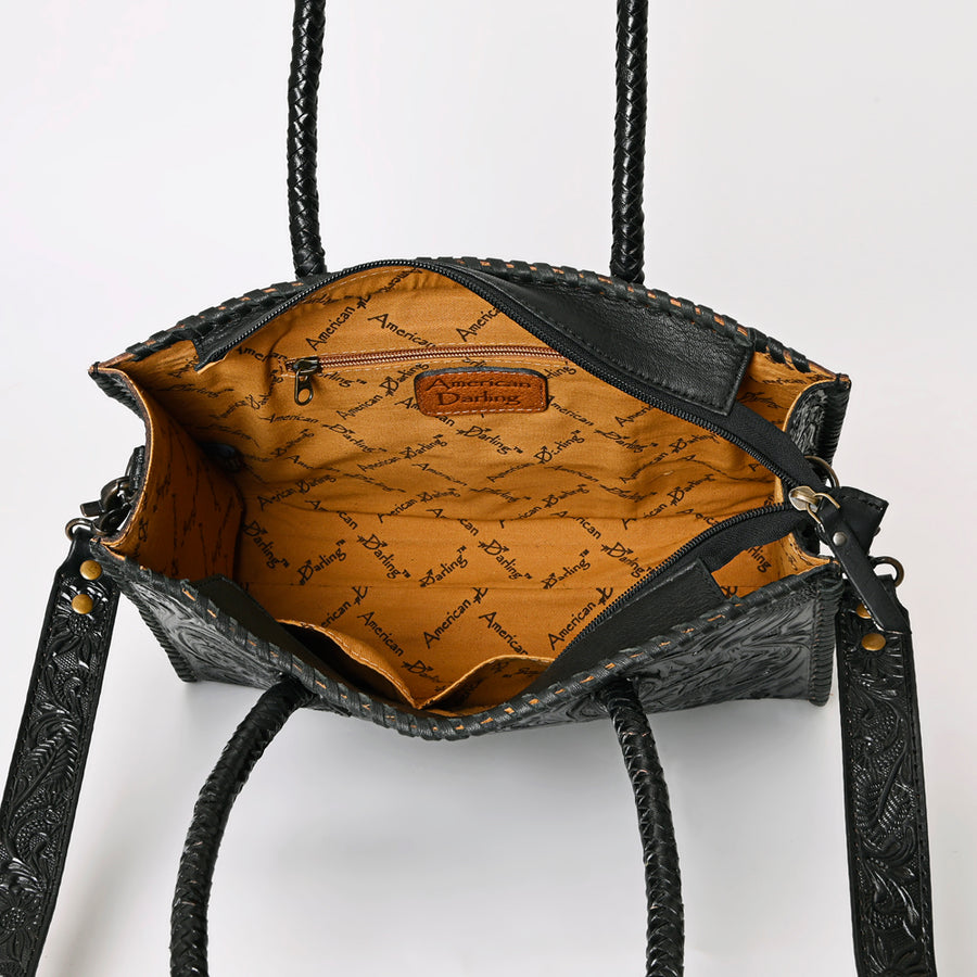 American Darling Hand Tooled Leather Tote Bag Western Floral Carved Purse