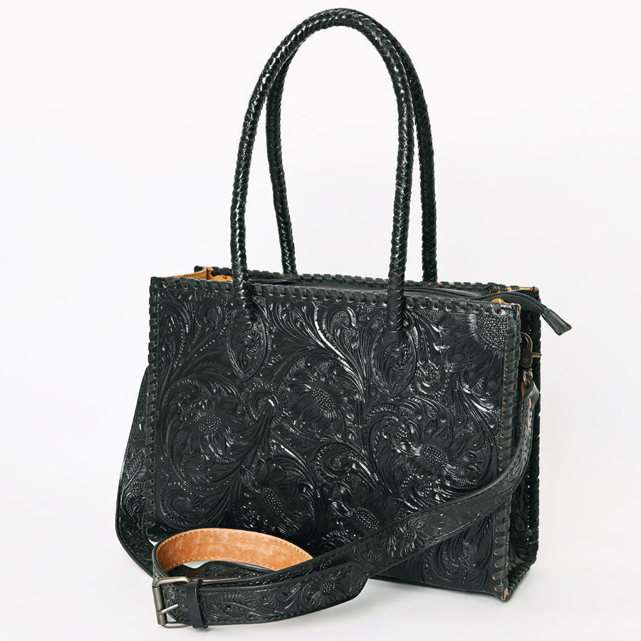 American Darling Hand Tooled Leather Tote Bag Western Floral Carved Purse