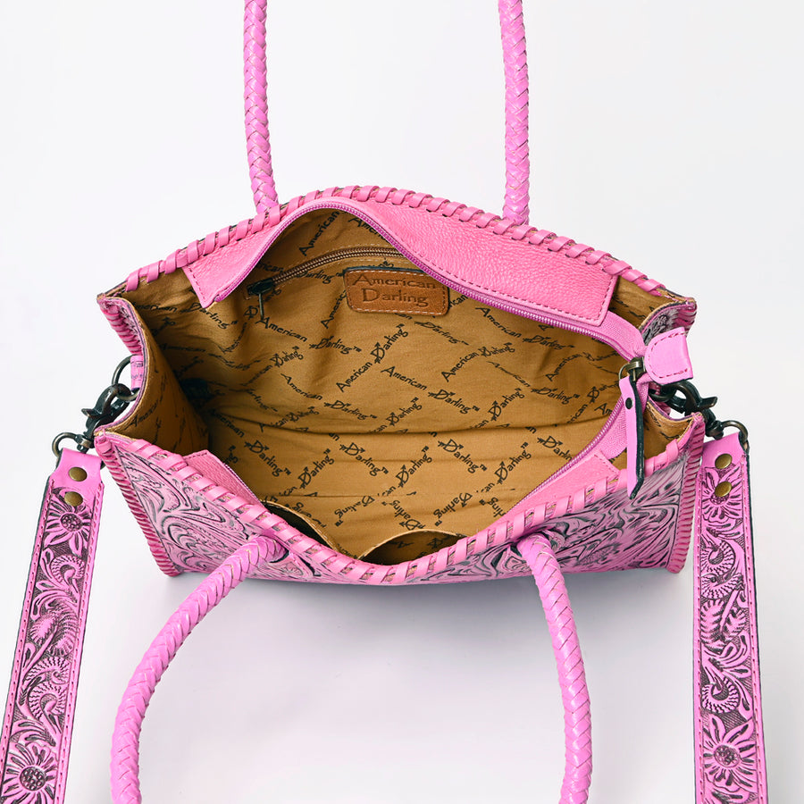 American Darling Hand Tooled Leather Tote Bag Western Floral Carved Purse