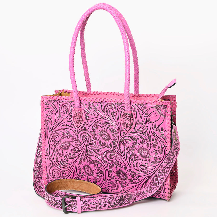 American Darling Hand Tooled Leather Tote Bag Western Floral Carved Purse