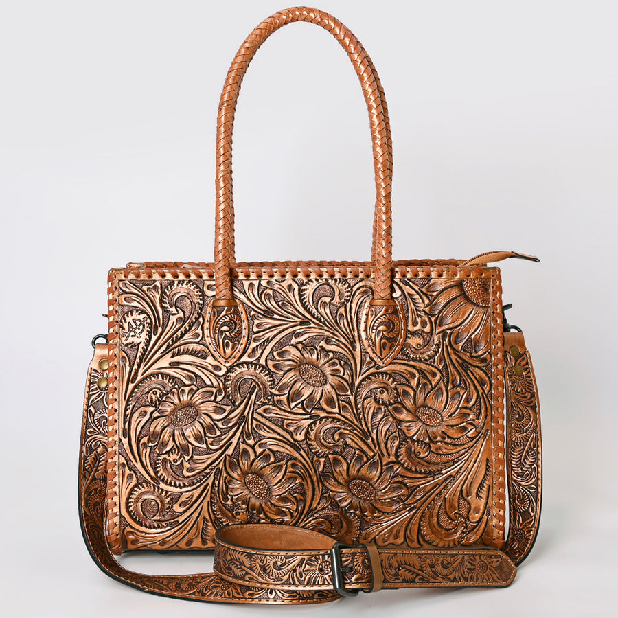American Darling Hand Tooled Leather Tote Bag Western Floral Carved Purse
