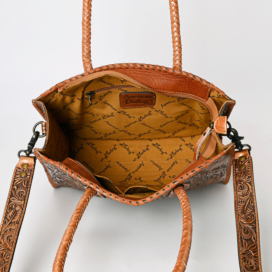 American Darling Hand Tooled Leather Tote Bag Western Floral Carved Purse