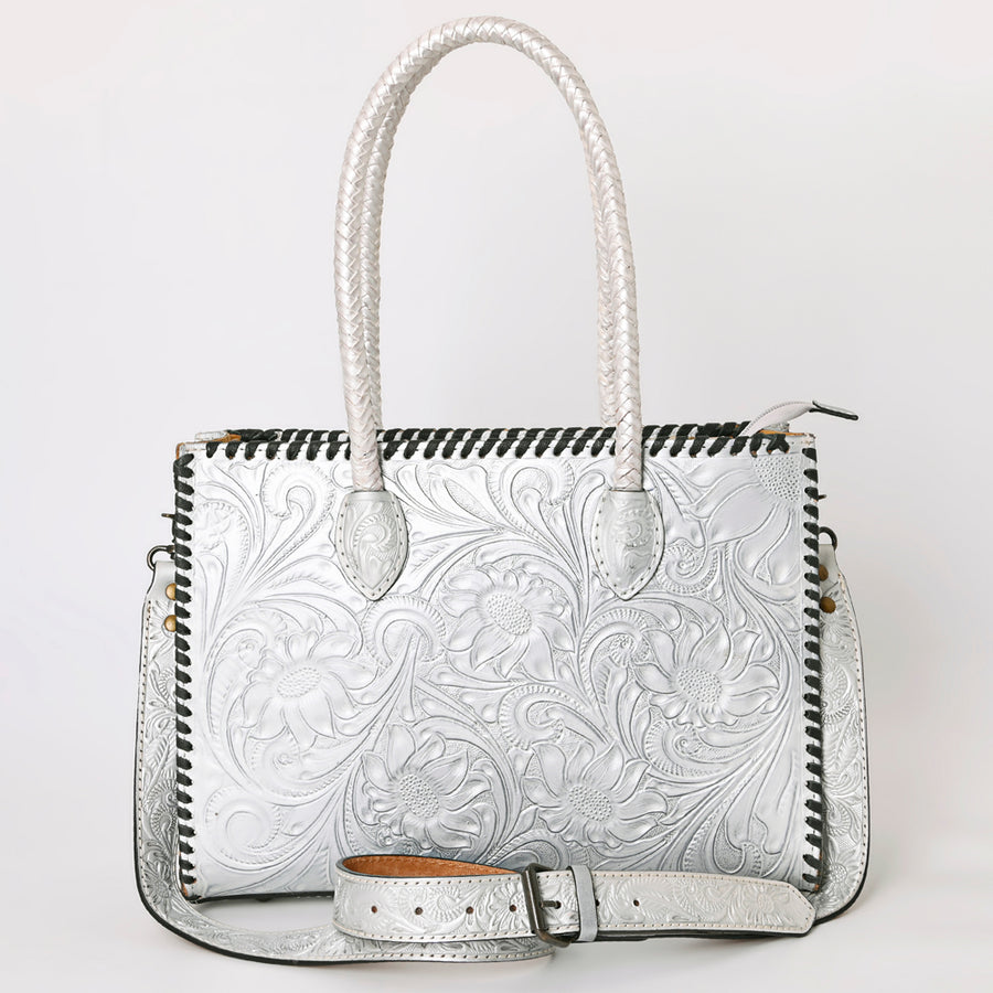 American Darling Hand Tooled Leather Tote Bag Western Floral Carved Purse