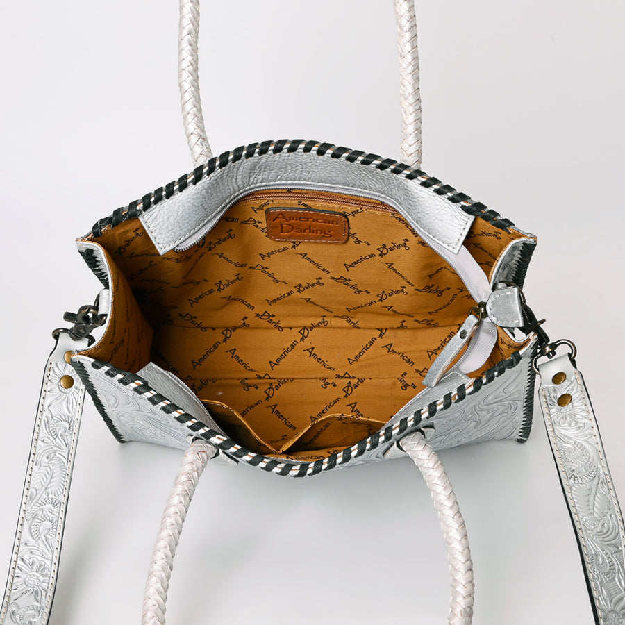 American Darling Hand Tooled Leather Tote Bag Western Floral Carved Purse