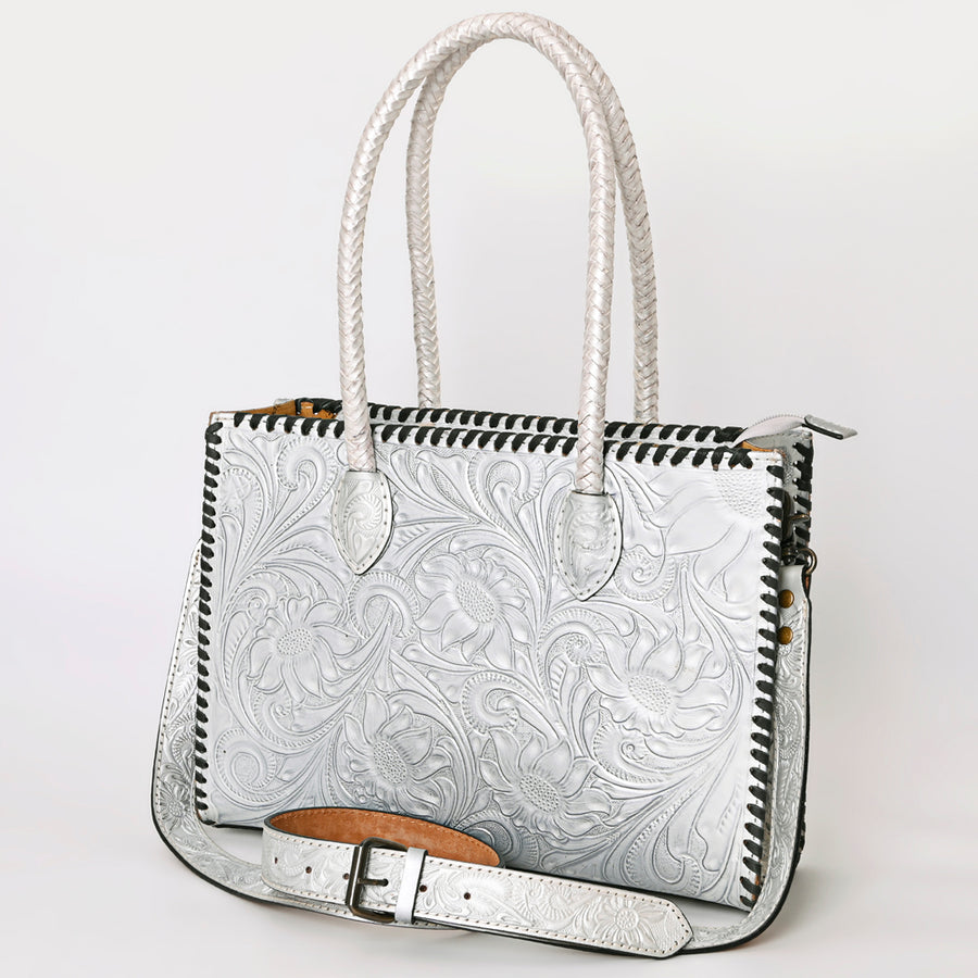 American Darling Hand Tooled Leather Tote Bag Western Floral Carved Purse