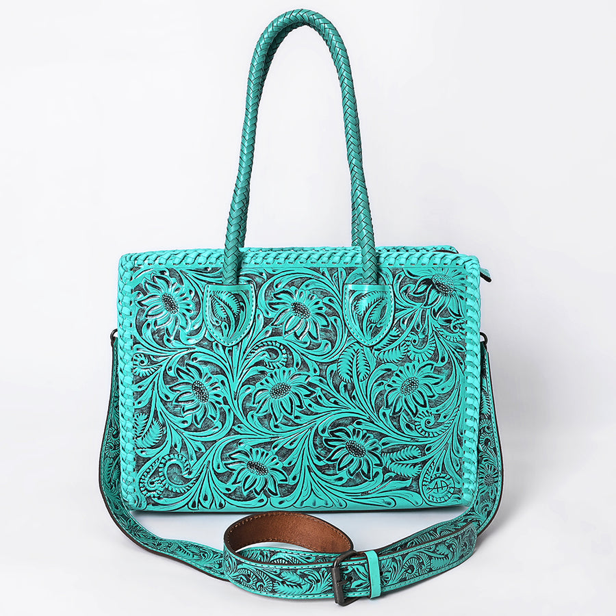 American Darling Hand Tooled Leather Tote Bag Western Floral Carved Purse