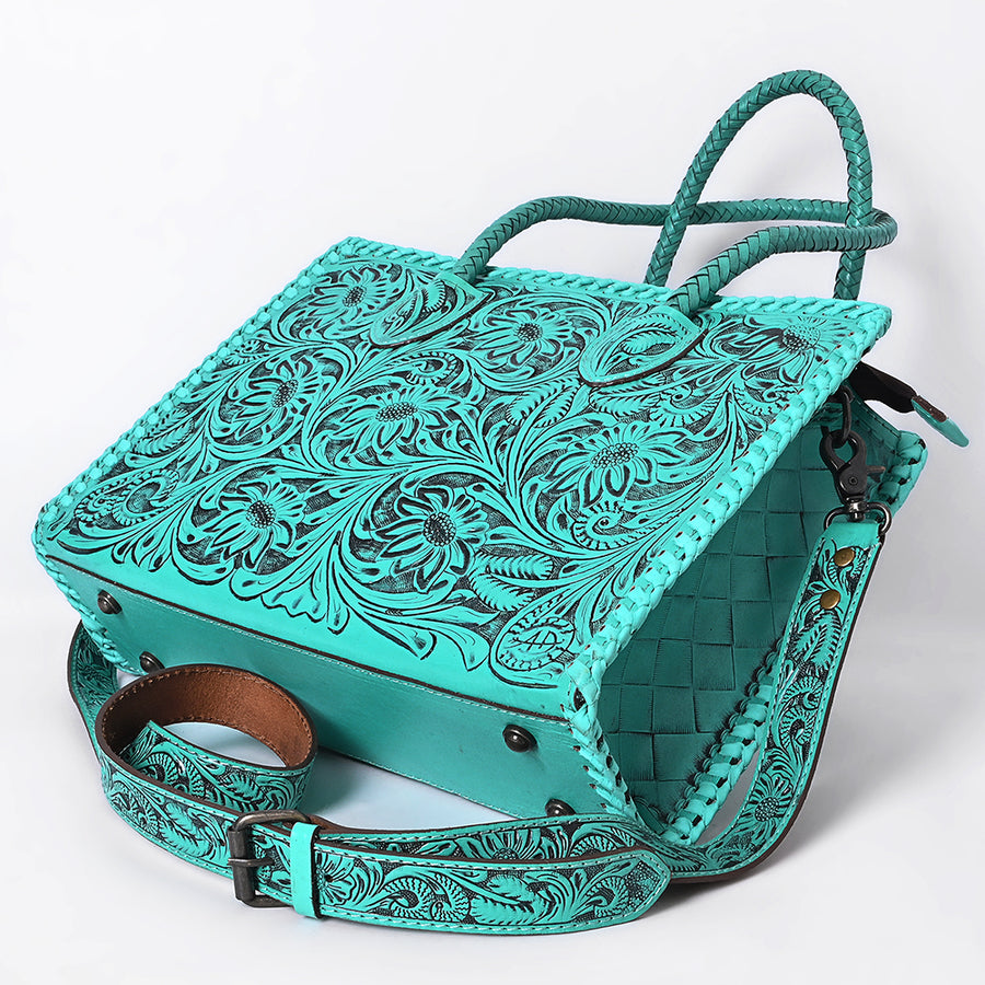 American Darling Hand Tooled Leather Tote Bag Western Floral Carved Purse