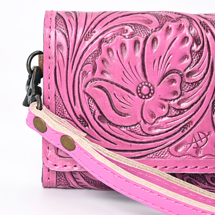 American Darling Western Leather Clutch Wallet Hand Tooled Floral Carved with Wristlet Strap