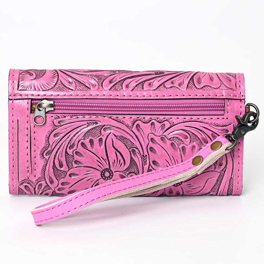 American Darling Western Leather Clutch Wallet Hand Tooled Floral Carved with Wristlet Strap
