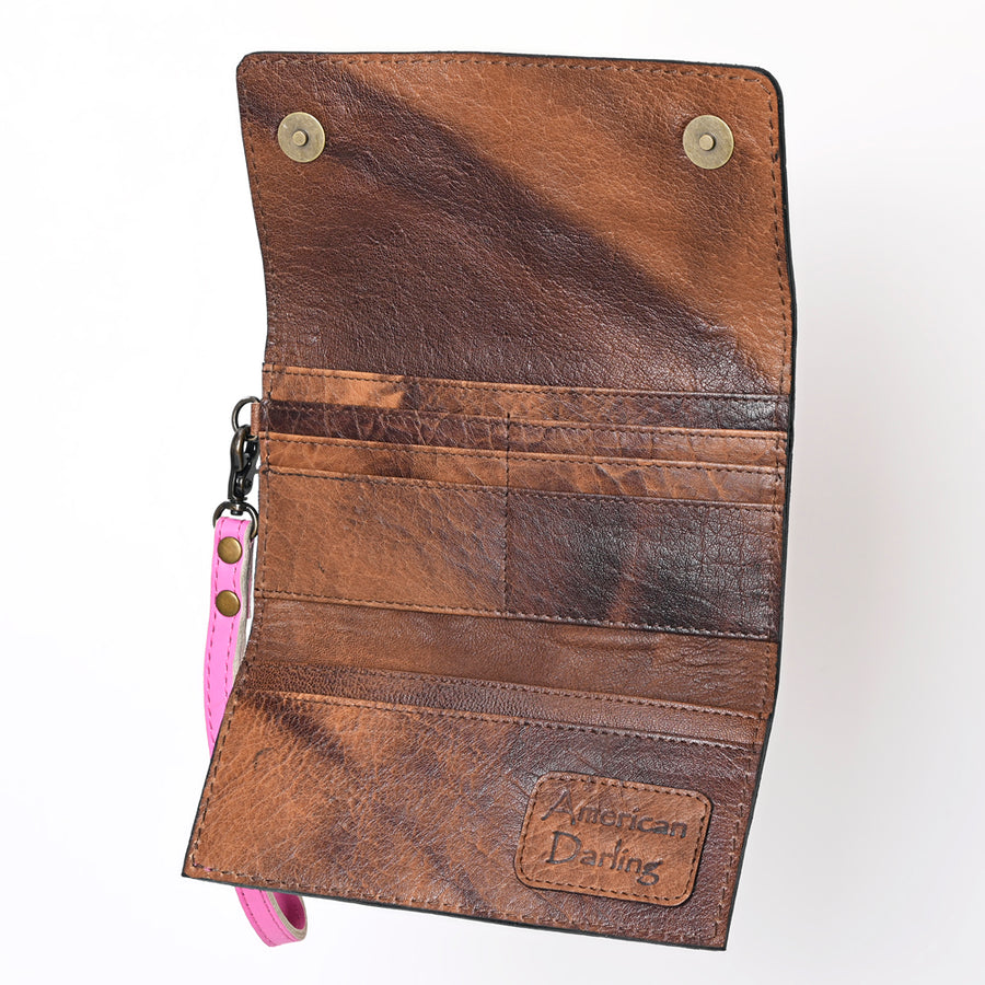 American Darling Western Leather Clutch Wallet Hand Tooled Floral Carved with Wristlet Strap