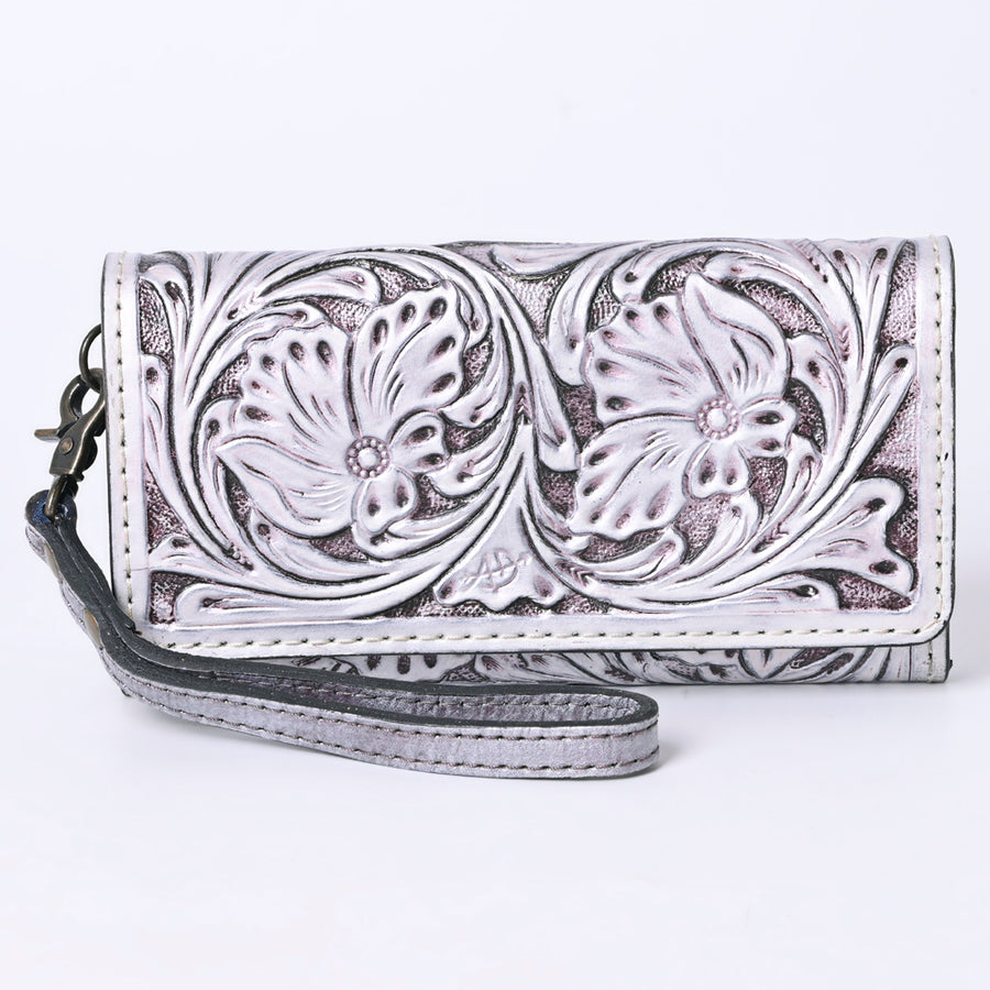 American Darling Western Leather Clutch Wallet Hand Tooled Floral Carved with Wristlet Strap