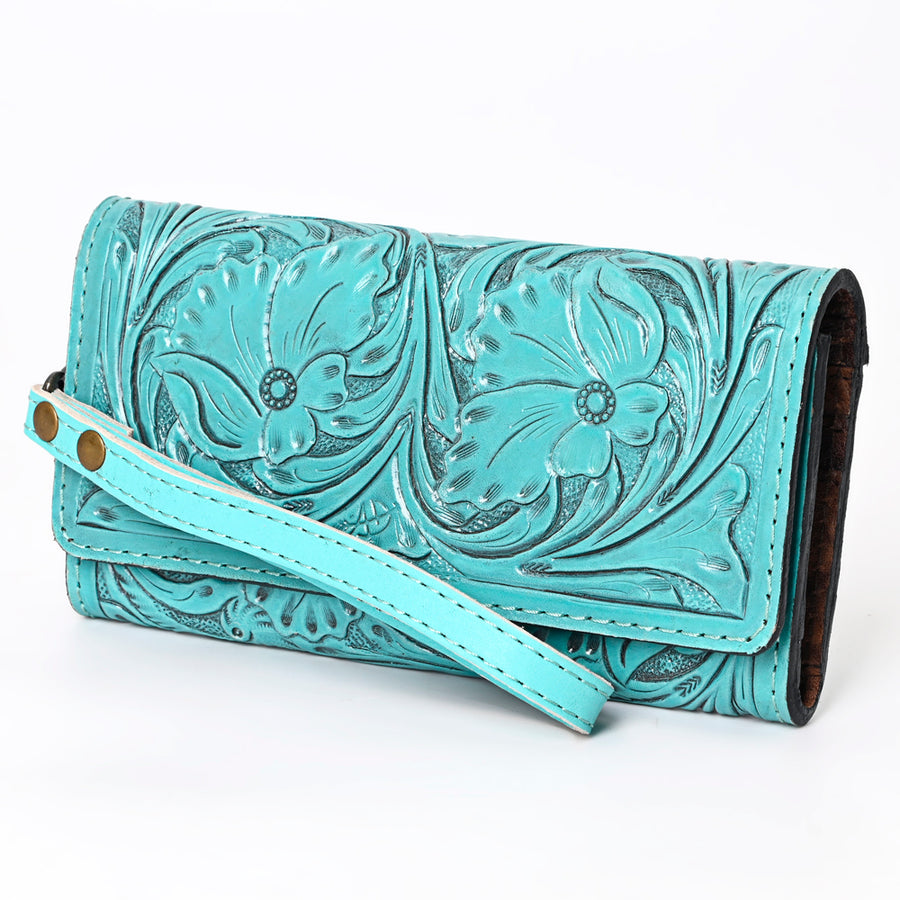 American Darling Hand Tooled Floral Leather Clutch with Wristlet Strap - Uhorse