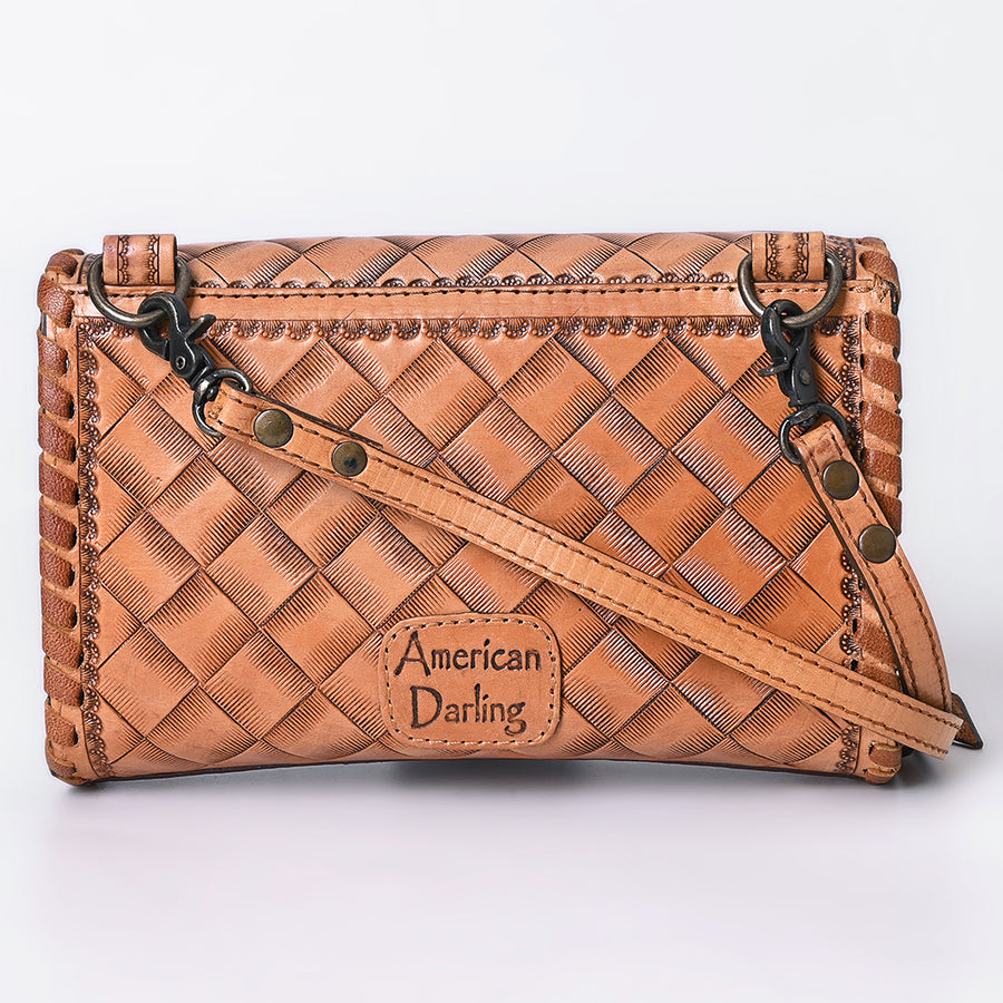 American Darling Western Leather Crossbody Bag Hand Tooled Floral Carved Shoulder Purse with Whipstitch Detail & Adjustable Strap for Women