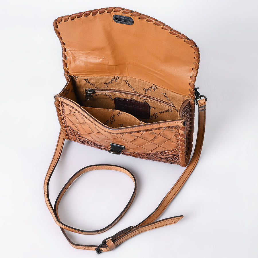 American Darling Western Leather Crossbody Bag Hand Tooled Floral Carved Shoulder Purse with Whipstitch Detail & Adjustable Strap for Women