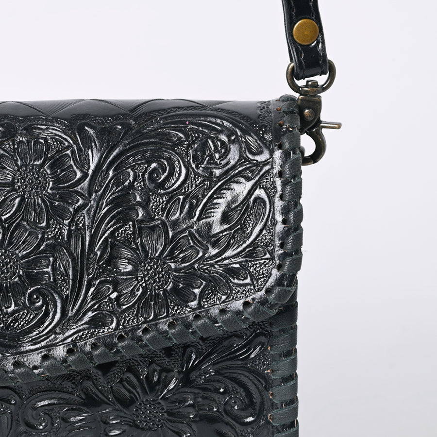 American Darling Western Leather Crossbody Bag Hand Tooled Floral Carved Shoulder Purse with Whipstitch Detail & Adjustable Strap for Women