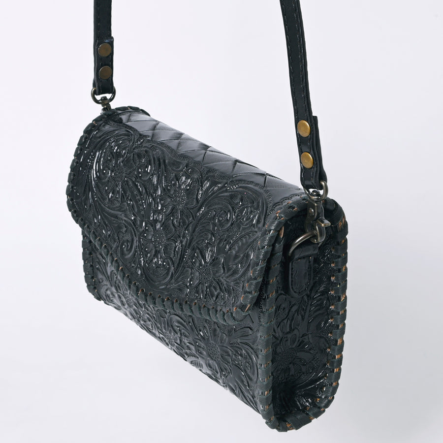 American Darling Western Leather Crossbody Bag Hand Tooled Floral Carved Shoulder Purse with Whipstitch Detail & Adjustable Strap for Women