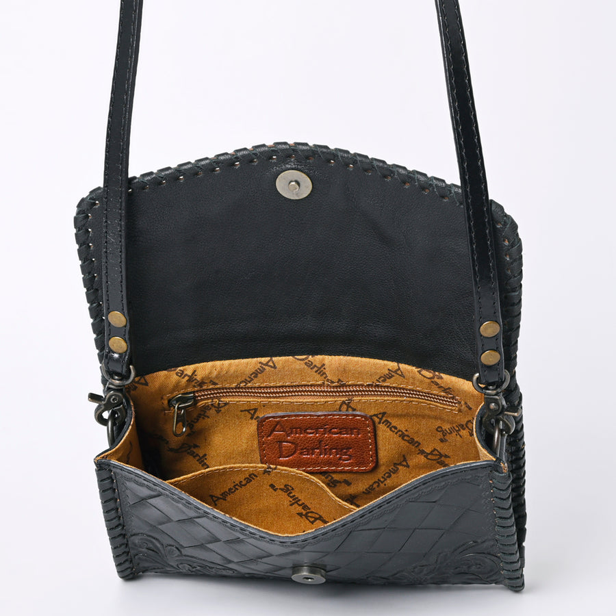 American Darling Western Leather Crossbody Bag Hand Tooled Floral Carved Shoulder Purse with Whipstitch Detail & Adjustable Strap for Women