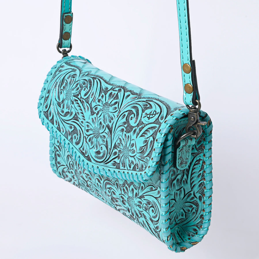 American Darling Western Leather Crossbody Bag Hand Tooled Floral Carved Shoulder Purse with Whipstitch Detail & Adjustable Strap for Women