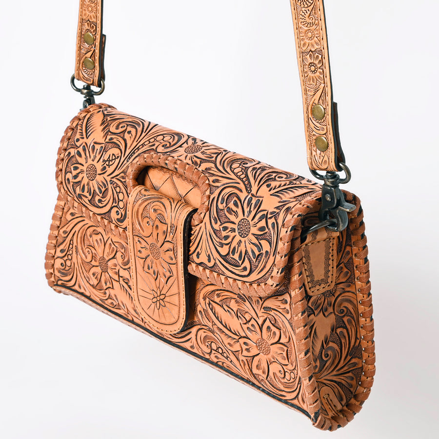 American Darling Western Leather Wallet Bag Hand Tooled Floral Carved Purse with Cutout Handle