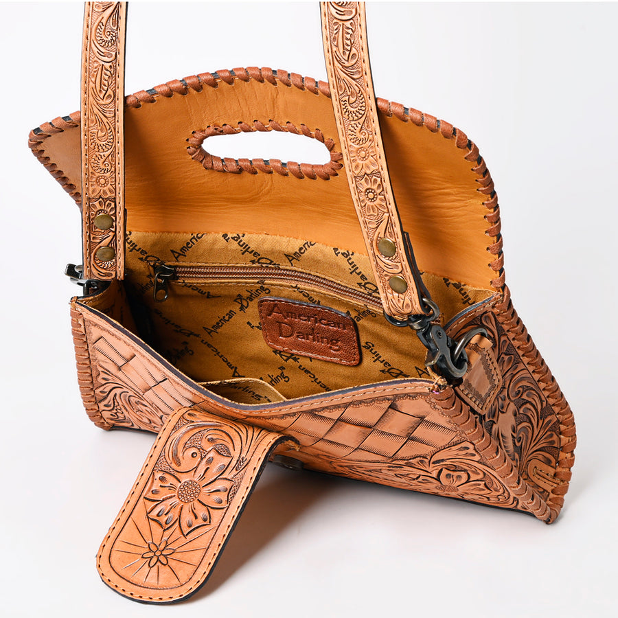American Darling Western Leather Wallet Bag Hand Tooled Floral Carved Purse with Cutout Handle