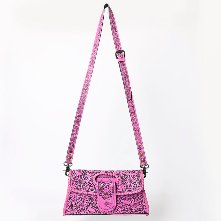 American Darling Western Leather Wallet Bag Hand Tooled Floral Carved Purse with Cutout Handle