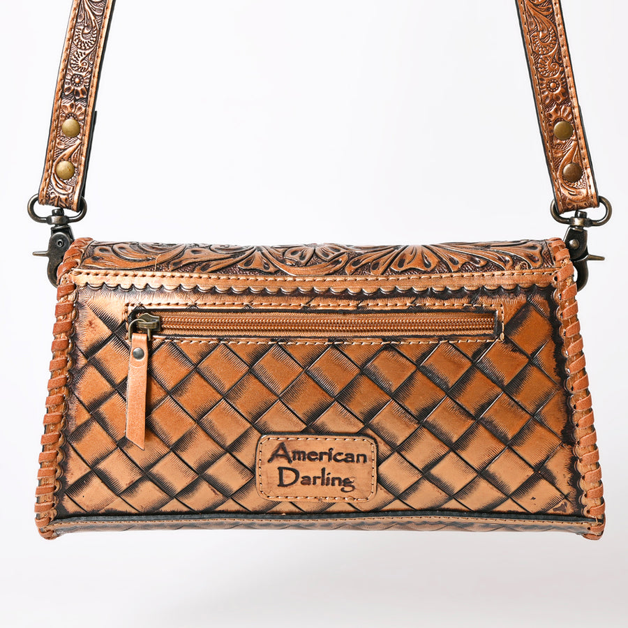 American Darling Western Leather Wallet Bag Hand Tooled Floral Carved Purse with Cutout Handle