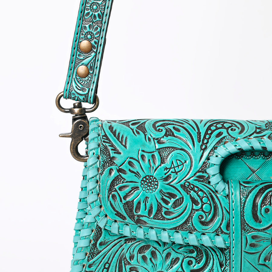 American Darling Western Leather Wallet Bag Hand Tooled Floral Carved Purse with Cutout Handle