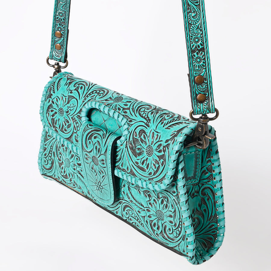 American Darling Western Leather Wallet Bag Hand Tooled Floral Carved Purse with Cutout Handle