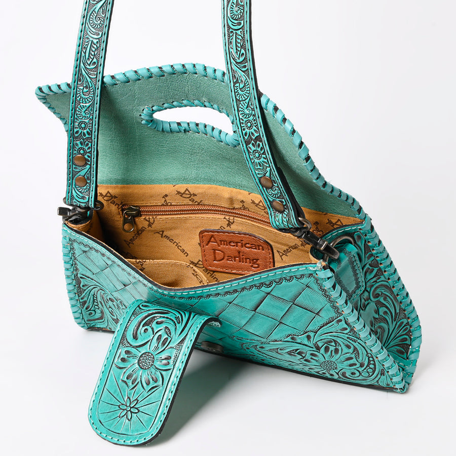 American Darling Western Leather Wallet Bag Hand Tooled Floral Carved Purse with Cutout Handle